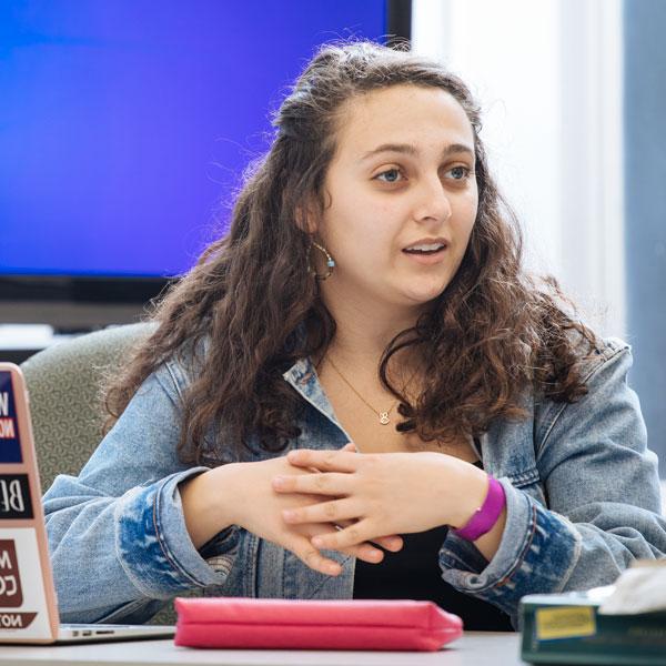 Film and Media Studies student participates in a class discussion.